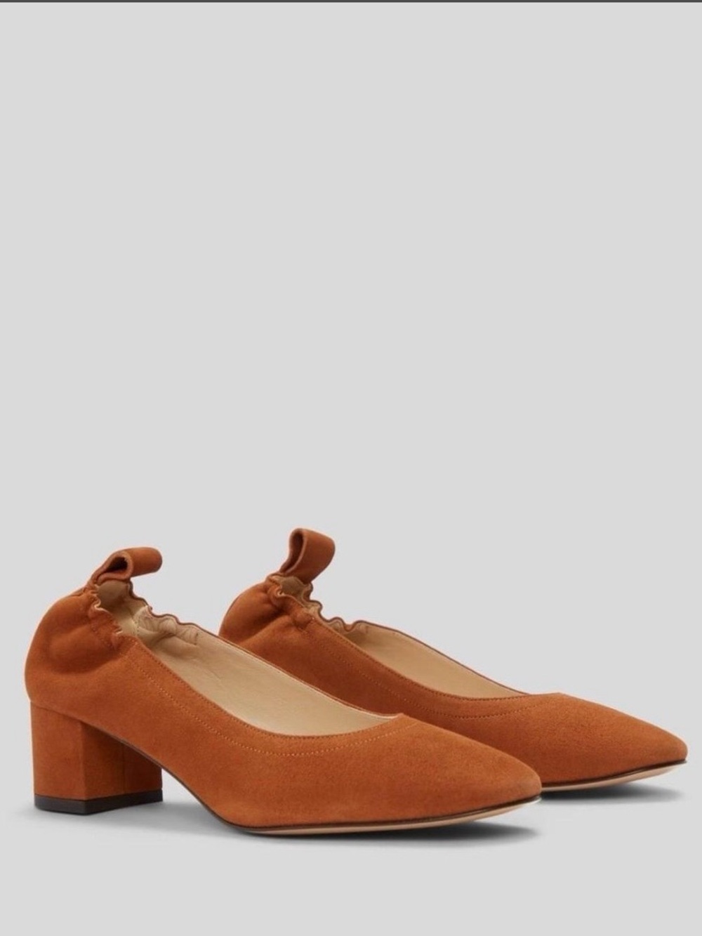 Everlane The Day Block Heel Cognac Suede Size 9 Classic Minimalist Workwear - Picture 2 of 9